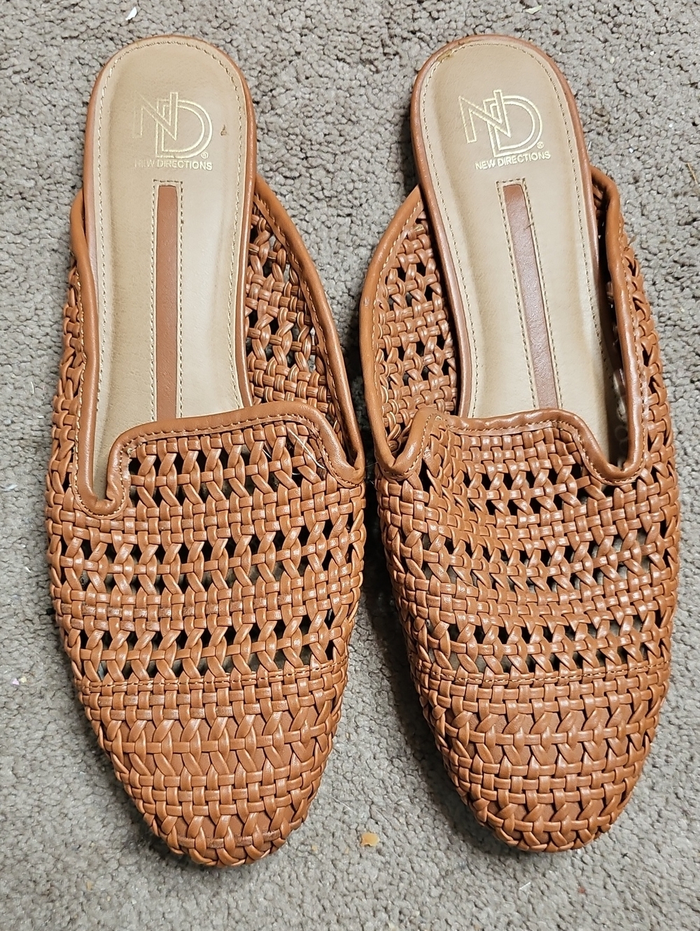 New directions Tan Woven Slip-On Mule